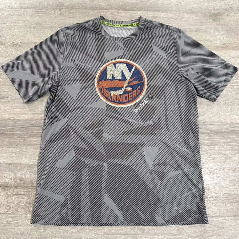 New York Islanders Shirt Reebok Men's Gray Performance Hockey Logo Large